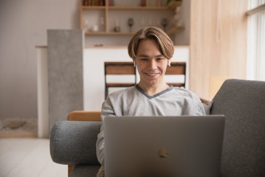 freelancer working on a laptop in a cozy space