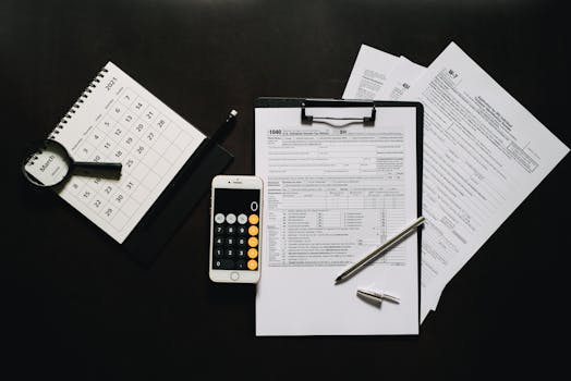 Image of tax documents and a calculator