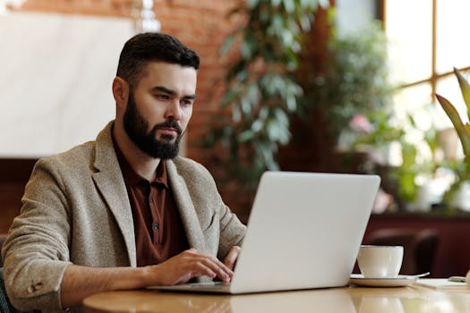 Freelancer working at a cozy cafe