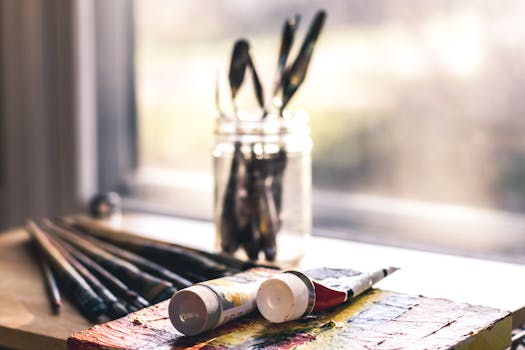 creative workspace with colorful art supplies